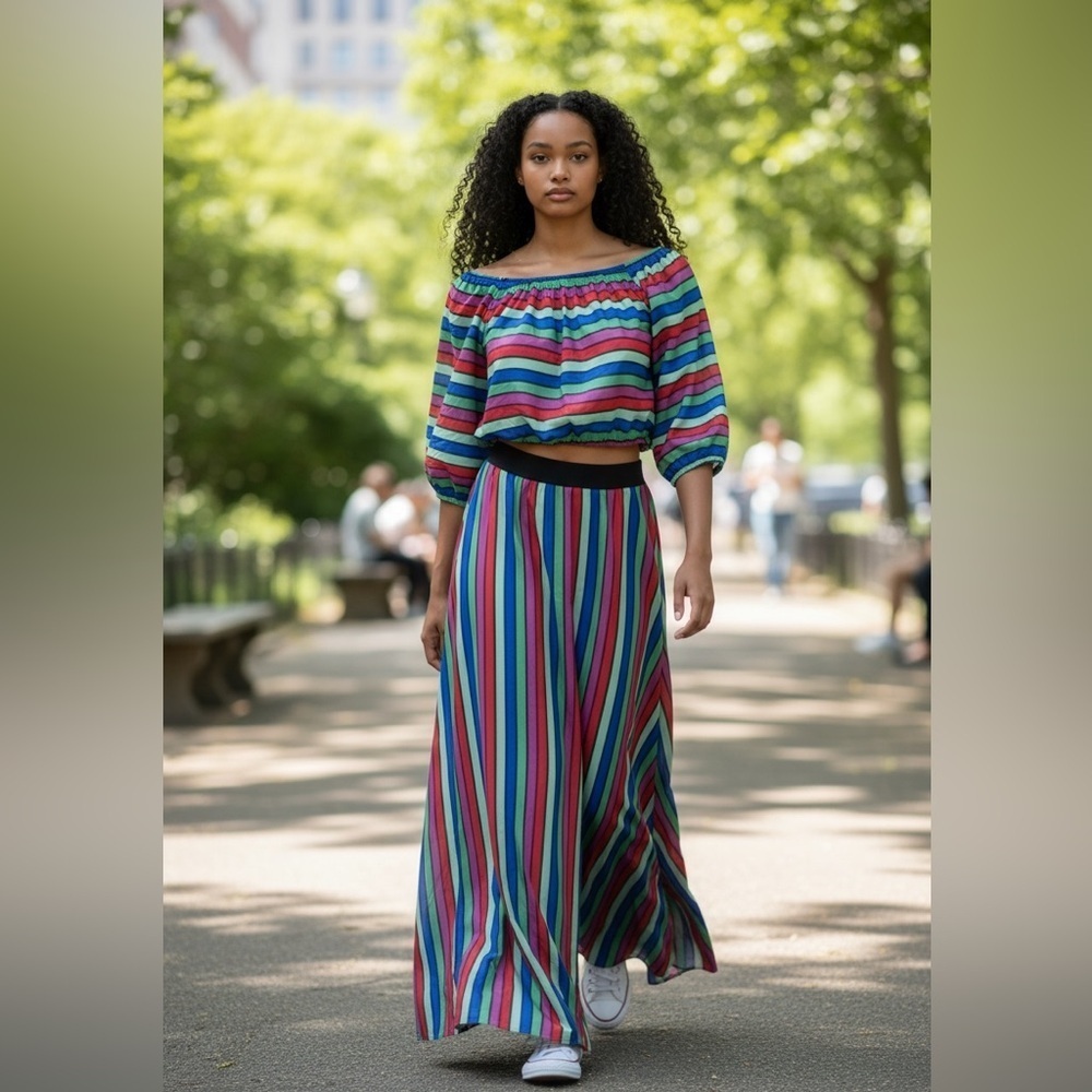 Colorful Striped Women's Skirt Set